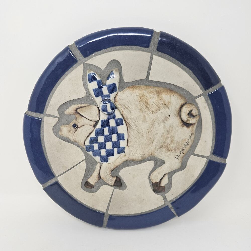 Pig By Hogan Young Mosaic Ceramic Wood Handmade Wall Hanging Plaque 11 in